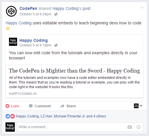 CodePen sharing HappyCoding.io
