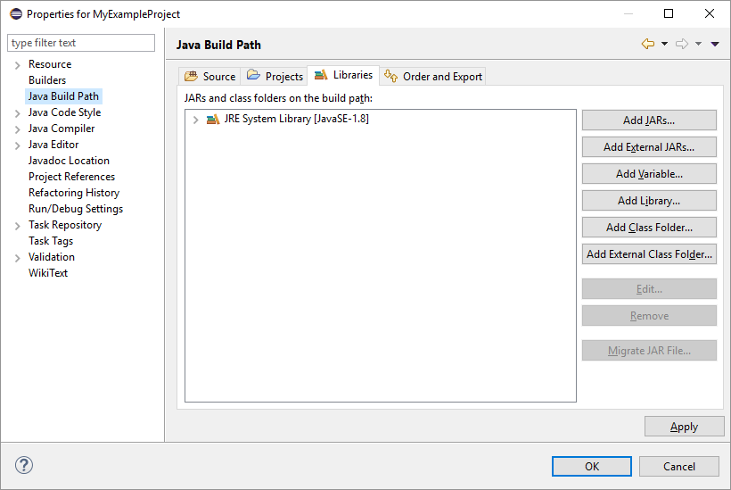 Eclipse build path dialog