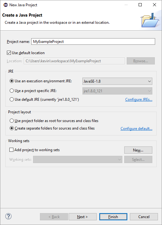 New Java Project dialog
