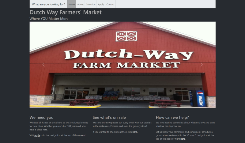 website showing Dutch Way Farm Markey