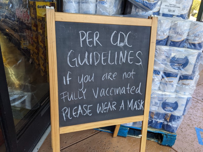 per cdc guidelines if you are not fully vaccinated please wear a mask