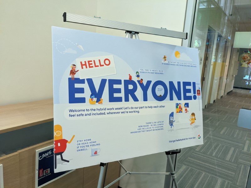 welcome back sign at google