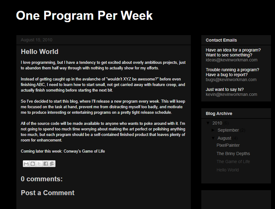 one program per week first blog post
