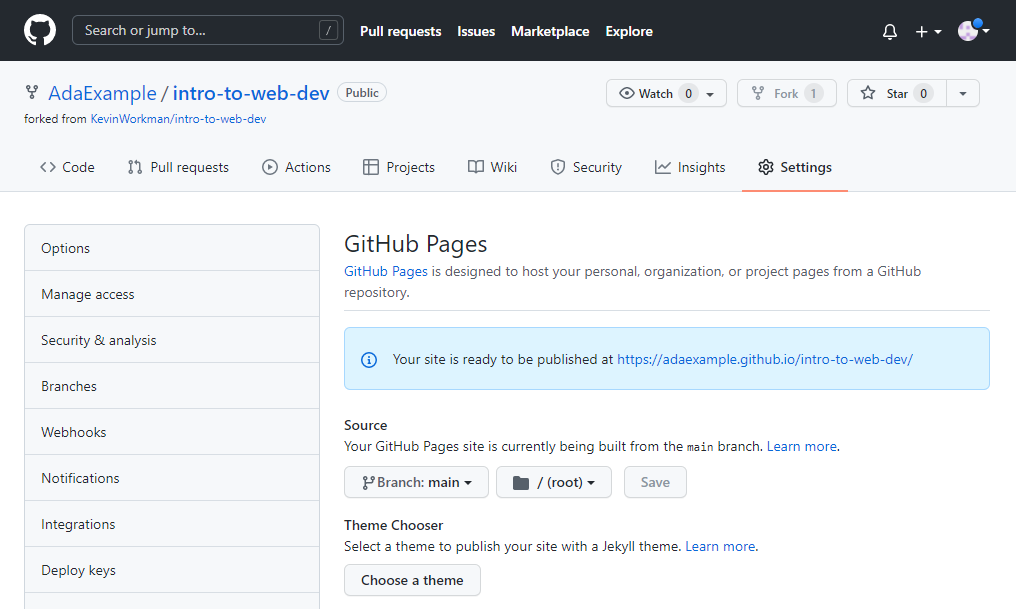 GitHub Pages result