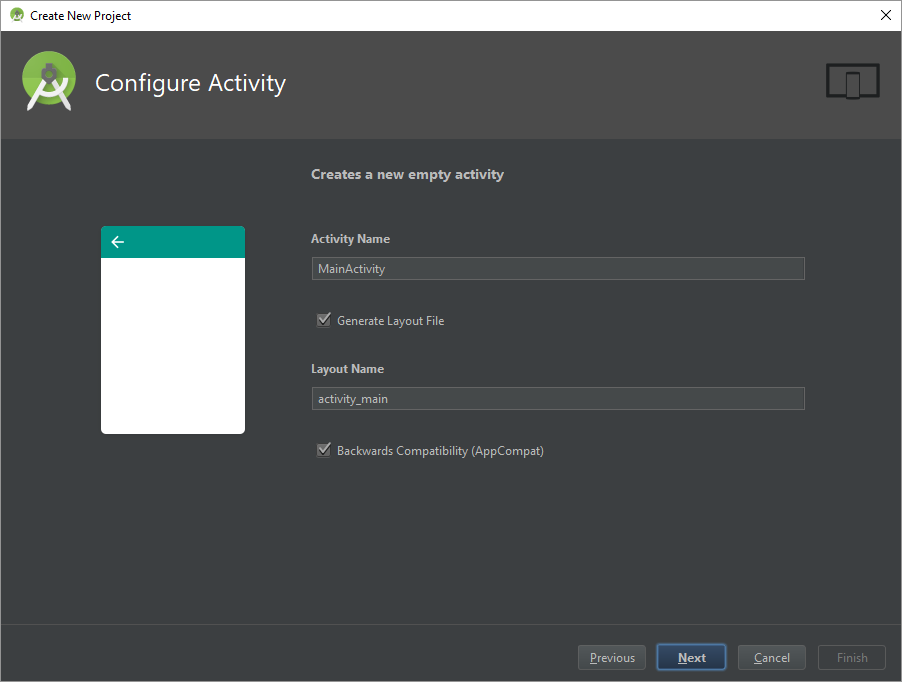 configure activity screen