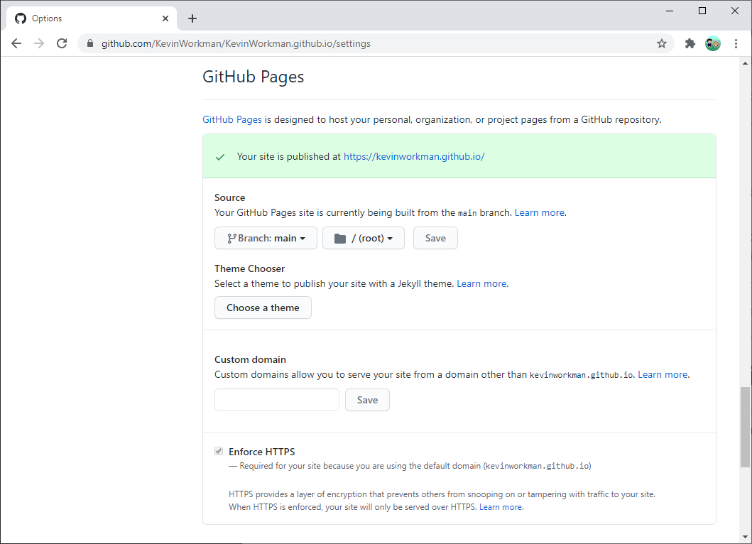 GitHub Pages settings