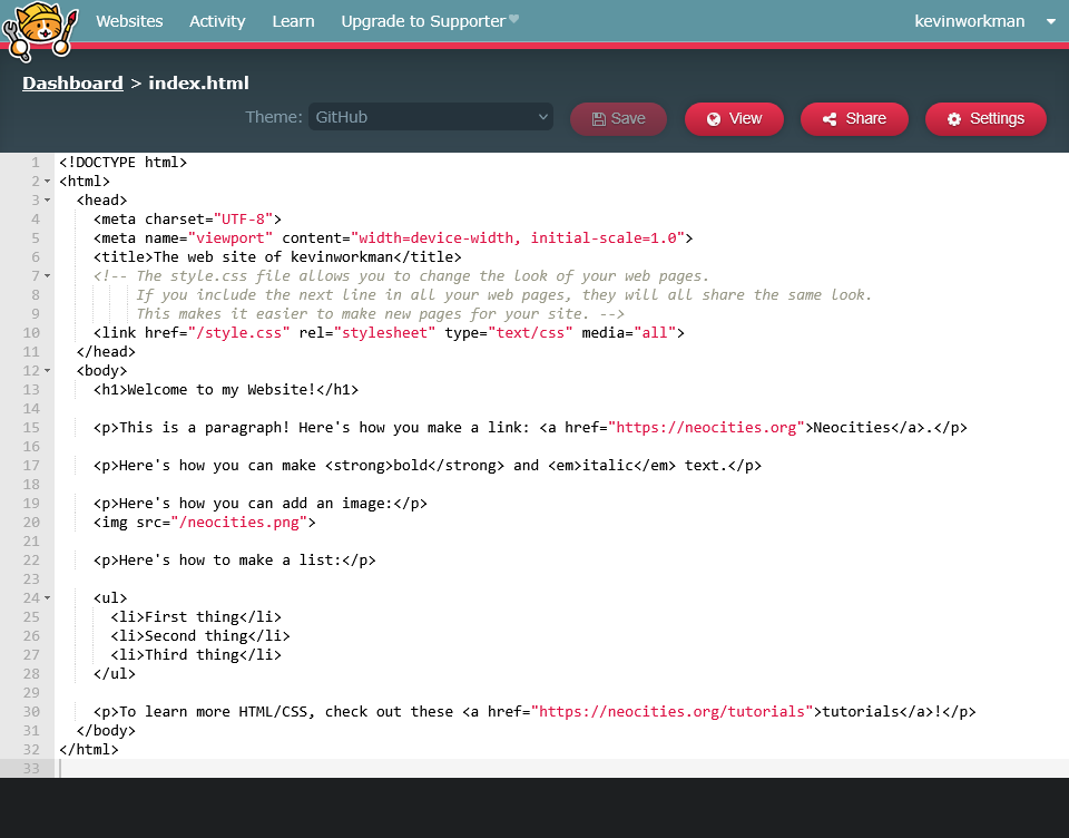 Neocities editor