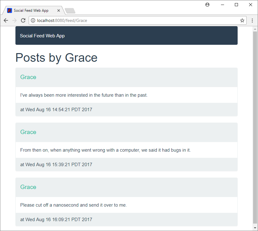 social feeds website user page