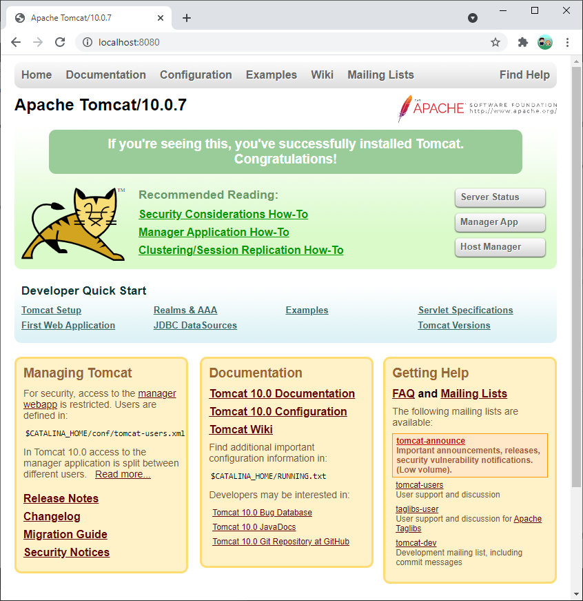 Tomcat homepage