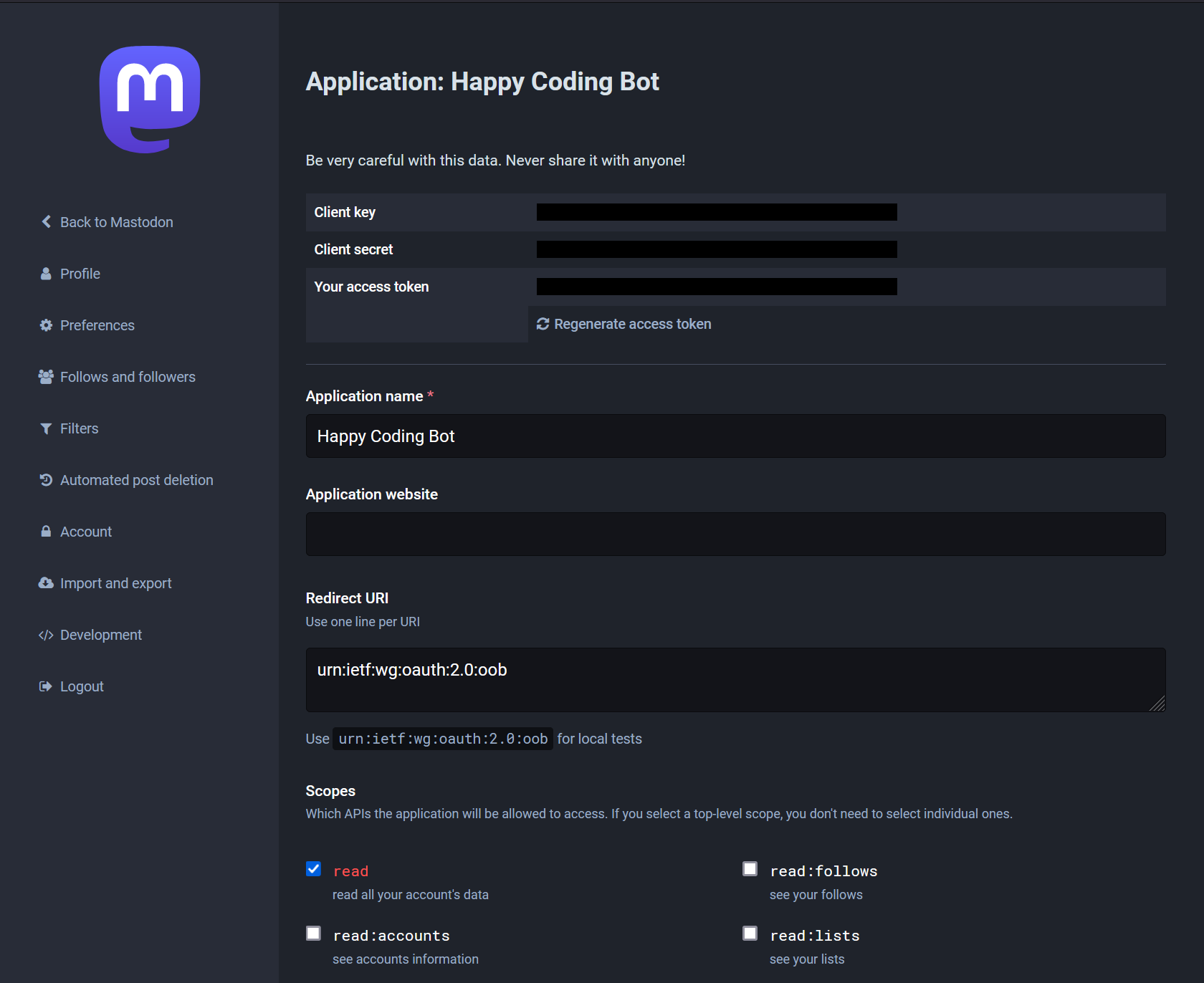 Mastodon application page