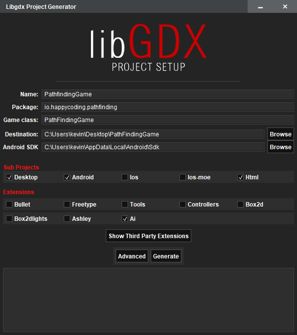 libGDX setup tool