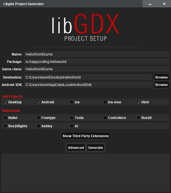 libGDX project generator tool