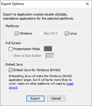 export options dialog